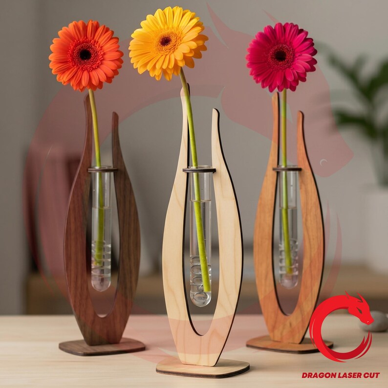 Laser Cut Modern Flower Vase Flask Stand SVG Bundle Glowforge Wood ...