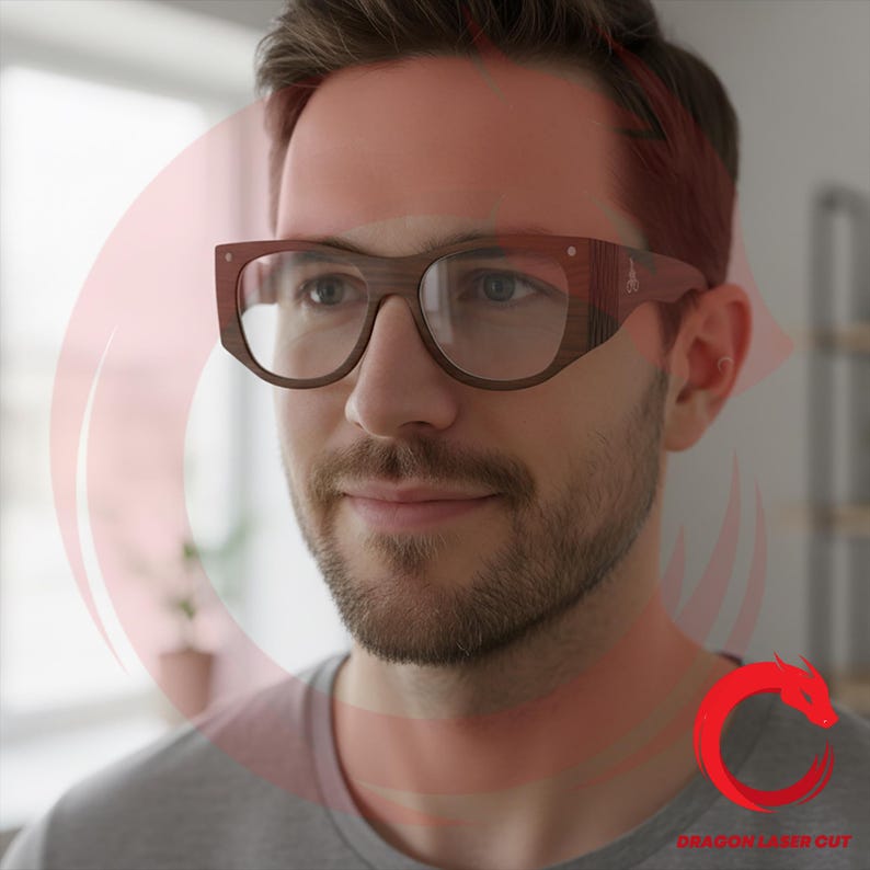 Laser cut SVG Template Wooden Glasses With Acrylic Lenses 3D model Wood glasses Vector files Dxf Eps Ai Pdf cnc image 3
