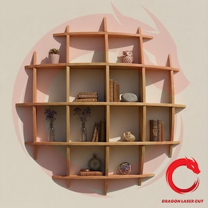 Laser cut sphere shelf 10 mm SVG glowforge wood shelf CO2 files Vector template cutting file Dxf Pdf Eps Cdr cnc pattern