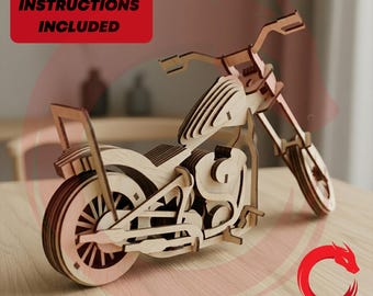 Laserskuren mekanisk motorcykel SVG-bunt Glowforge trämotorcykelfiler Vektormall skärfil Dxf Pdf Eps Cdr CNC-mönster