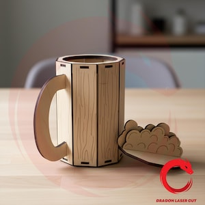 Laser cut Svg Template Beer mug 3 mm assembly 3D model Wood Cup file Vector cutting files Dxf Eps Ai Pdf cnc