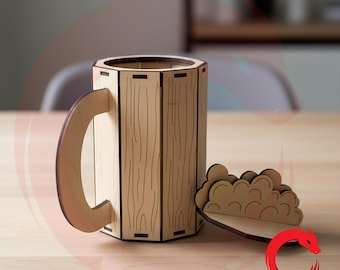 Laser cut Svg Template Beer mug 3 mm assembly 3D model Wood Cup file Vector cutting files Dxf Eps Ai Pdf cnc