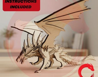 Laser cut files DRAGON 3D puzzle SVG glowforge wood DXF file Vector template dinosaur animal Cdr Pdf Eps cnc pattern