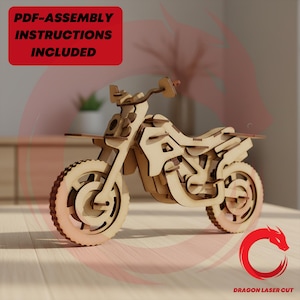 Laser cut Dirt Motorcycle 3D kid adult toy SVG wood motorbike files Vector biki template puzzle file Dxf Ai Eps Cdr patern cnc