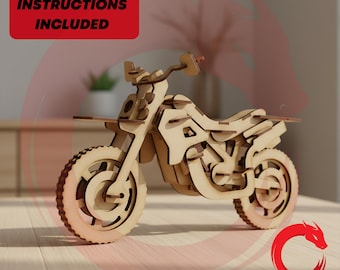 Laserskuren Dirt Motorcycle 3D barn vuxen leksak SVG trä motorcykel filer vektor biki mall pusselfil Dxf Ai Eps Cdr mönster CNC