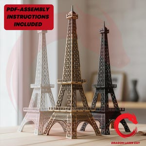File tagliato al laser modello 3D in legno della Torre Eiffel bundle SVG glowforge edificio di Parigi modello vettoriale file puzzle Dxf Pdf Eps Cdr modello CNC