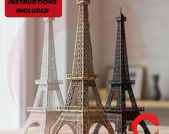 Lasergesneden bestand Eiffeltoren houten 3D-model SVG bundel glowforge Parijs gebouw Vector sjabloon puzzelbestand Dxf Pdf Eps Cdr cnc patroon