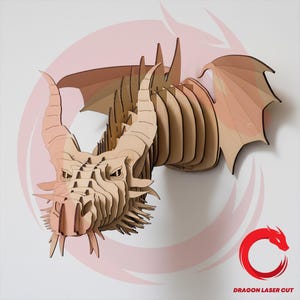 Laser cut files dragon head 3d puzzle SVG bundle glowforge wood file Vector template animal DXF Pdf Eps cnc dinosaur pattern