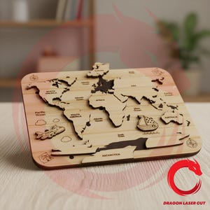 Laser geschnitten Karte Welt Holzpuzzle SVG Glühschmiede Laserschneiden Erde Körper DXF-Dateien Vektor Vorlage Datei Eps cnc