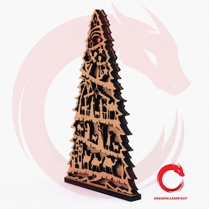 Decorazioni natalizie tagliate al laser Albero puzzle 3d SVG bundle glowforge legno file DXF modello vettoriale file tagliato al laser Dxf Eps Pdf Cdr cnc