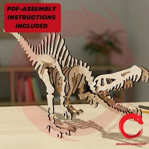 Laser cut dinosaur skeleton 3d puzzle SVG bundle glowforge wood dragon svg files Vector template file DXF Pdf Eps cnc pattern