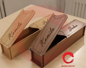 Laser cut pen case souvenir box SVG glowforge wood pencil box DXF files Vector template CO2 cutting file Cdr Pdf Ai cnc pattern