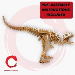 Esqueleto de tirano cortado a laser 3d quebra-cabeça SVG pacote glowforge madeira t-rex svg arquivos vetor laser modelo arquivo DXF Pdf Eps cnc dinossauro padrão