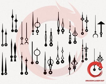 Laser cut clock hands set of 18 SVG bundle glowforge wood watch arrows svg files Vector template file Dxf Pdf Eps Cdr cnc pattern