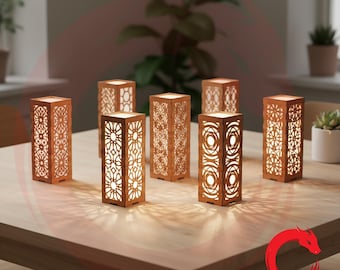 Laser cut Lamps set of 8 SVG bundle glowforge wood lamp files Vector template cutting file Dxf Pdf Eps Cdr cnc pattern