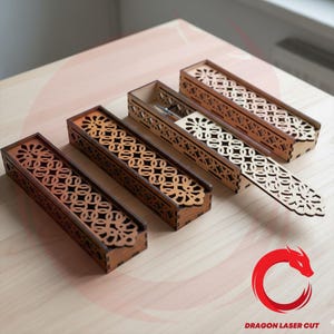 Scatola per penne tagliata al laser SVG Glowforge scatola per matite in legno file DXF modello vettoriale file di taglio Cdr, Pdf Ai modello CNC