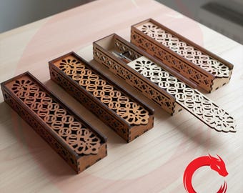 Laser cut pen box SVG glowforge wood pencil box DXF files Vector template cutting file Cdr, Pdf Ai cnc pattern
