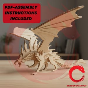 Laser cut files dragon 3d puzzle SVG glowforge wood svg file Vector template dinosaur animal DXF Pdf Eps cnc pattern