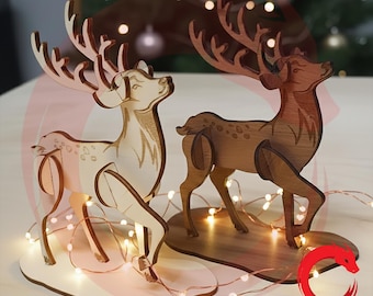 Laser cut Christmas Reindeer Decorations 3d puzzle SVG bundle glowforge wood  deer DXF files Vector template Dxf Eps Pdf Cdr cnc