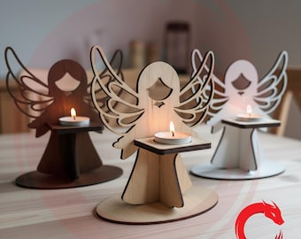Laser cut SVG Template Angel Candle Holder 3D Vector files Dxf Ai Pdf cnc