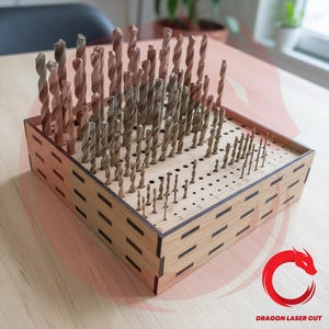 ドリルビット用レーザーカットオーガナイザー SVG glowforge 木製引き出しファイル ベクターテンプレートパズルファイル Dxf Ai Eps Cdr CNCパターン