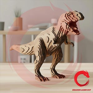 Laser geschnitten Tyranorex 3d Puzzle SVG Datei Glühen geschmiedet Holz T-Rex Dateien Vektor Drachen Vorlage Schneidedatei DXF Pdf Eps Cnc Dinosaurier Muster