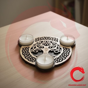 Świecznik celtycki Drzewo Życia wycinany laserowo, szablon wektorowy Glowforge, wzór CNC w formacie DXF
