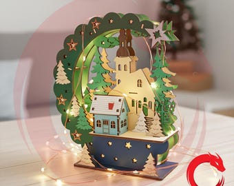 Laser cut Christmas Scene Decorations 3 mm 3d puzzle SVG bundle glowforge wood DXF files Vector template Laser cut file Dxf Eps Pdf Cdr cnc