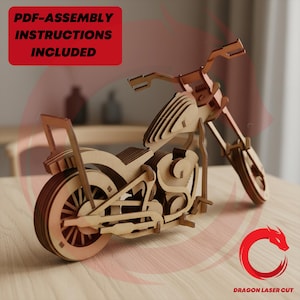 Paquete de archivos SVG de motocicleta mecánica cortada con láser para Glowforge (maquetas de madera). Plantilla vectorial para corte (formatos DXF, PDF, EPS, CDR). Patrón CNC.