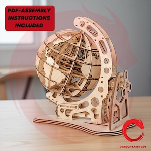 Laser Cut Globe SVG Puzzle | Mechanical 3D Toy Vector Designs | DXF Cdr Ai Pdf | Laser Cutting Files for Glowforge xTool CNC | Wood Earth