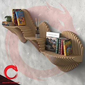 Estante moderno cortado con láser de 10 mm. Paquete de archivos SVG para estante contemporáneo de madera Glowforge. Archivo de plantilla vectorial. Formatos: DXF, PDF, EPS, CDR. Patrón CNC.