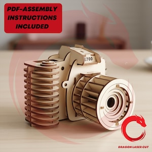 Pacote de arquivos SVG para brinquedo de câmera cortada a laser, brinquedo de madeira, quebra-cabeça fotográfico, arquivos vetoriais de modelo a laser, DXF, PDF, PNG, EPS, CDR, padrão CNC