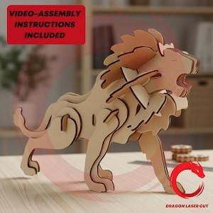 Laser cut lion tiger animal 3mm 3d puzzle SVG bundle glowforge wood jungle king files Vector template DXF Pdf Eps cnc pattern