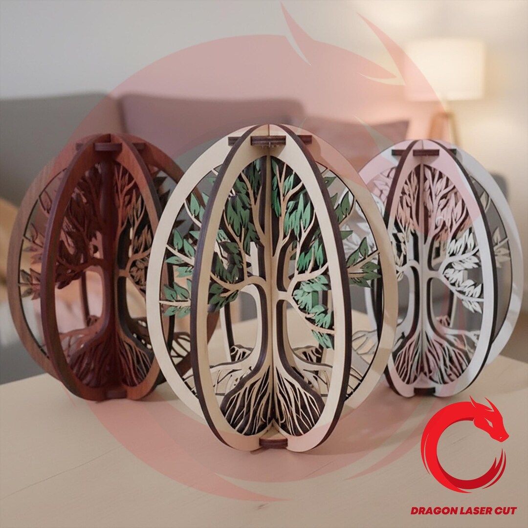 Laser Cut Wooden Easter Egg Tree 3d Puzzle SVG Glowforge Easter Decor ...