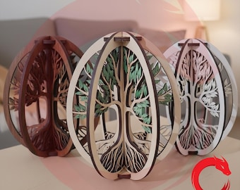 Laser Cut Wooden Easter Egg Tree 3d Puzzle SVG Glowforge Easter Decor ...