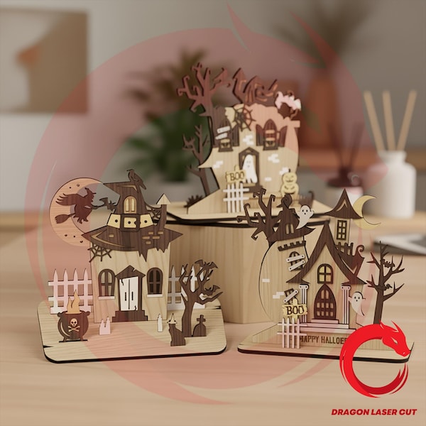 Laser cut Halloween stands set of 4 toy SVG bundle wood airship svg files Vector template file Dxf Eps Cdr patern cnc