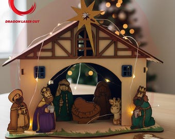 Laser cut Christmas Nativity Ccene Decorations 3 mm 3d puzzle SVG bundle glowforge wood DXF files Vector template file Dxf Eps Pdf Cdr cnc