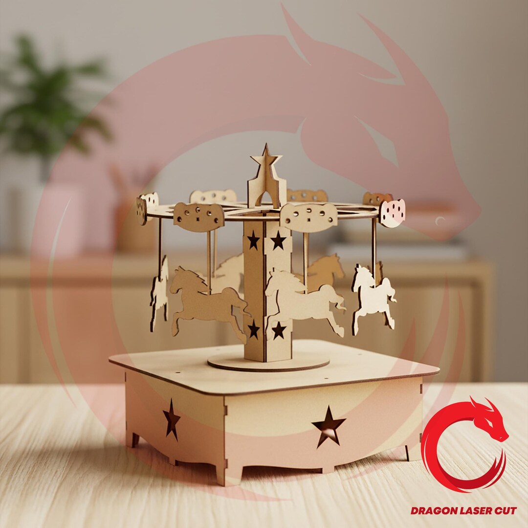 Laser Cut Carousel 3 Mm 3D Puzzle SVG Glowforge Wood Kids Toy DXF Files ...