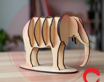 Laser cut elephant 3mm 3d puzzle SVG glowforge wood animal kids toy files Vector template file DXF Pdf Eps cnc pattern