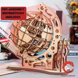 Laser cut globe 3 mm mechanical puzzle 3d SVG bundle glowforge wood globe DXF files Vector laser template Laser cut file Dxf Eps Pdf Cdr cnc