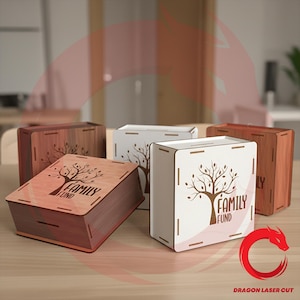 Salvadanaio tagliato al laser con scatola portaoggetti per la famiglia SVG bundle glowforge file organizer in legno modello vettoriale file di taglio Dxf Ai Eps Cdr modello CNC