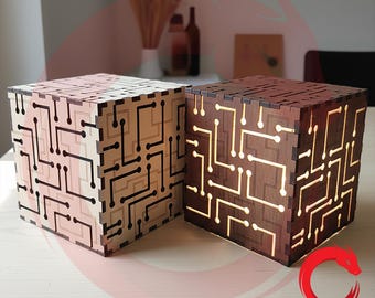 Laser cut Cube Lamp 3D Puzzle Box SVG bundle glowforge wood files Vector template Dxf Pdf Eps Cdr cnc pattern