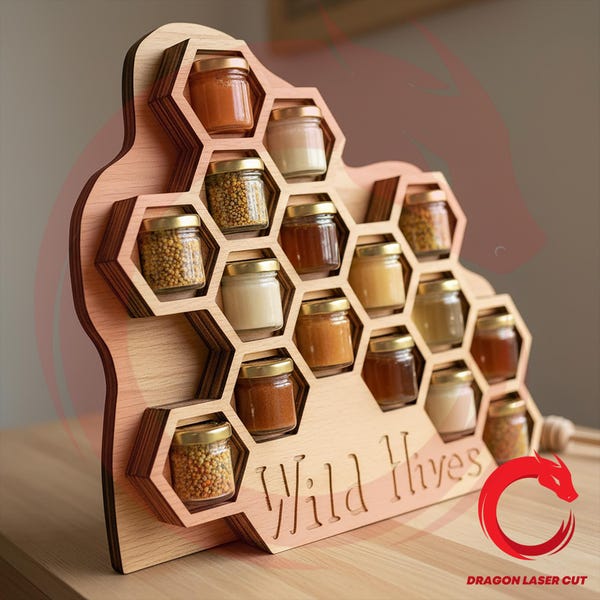 Lasergeschnittene Waben-SVG-Dateien für Glowforge-Holz-Honigbehälter, Vektorvorlagendateien (DXF, AI, EPS, CDR), CNC-Muster