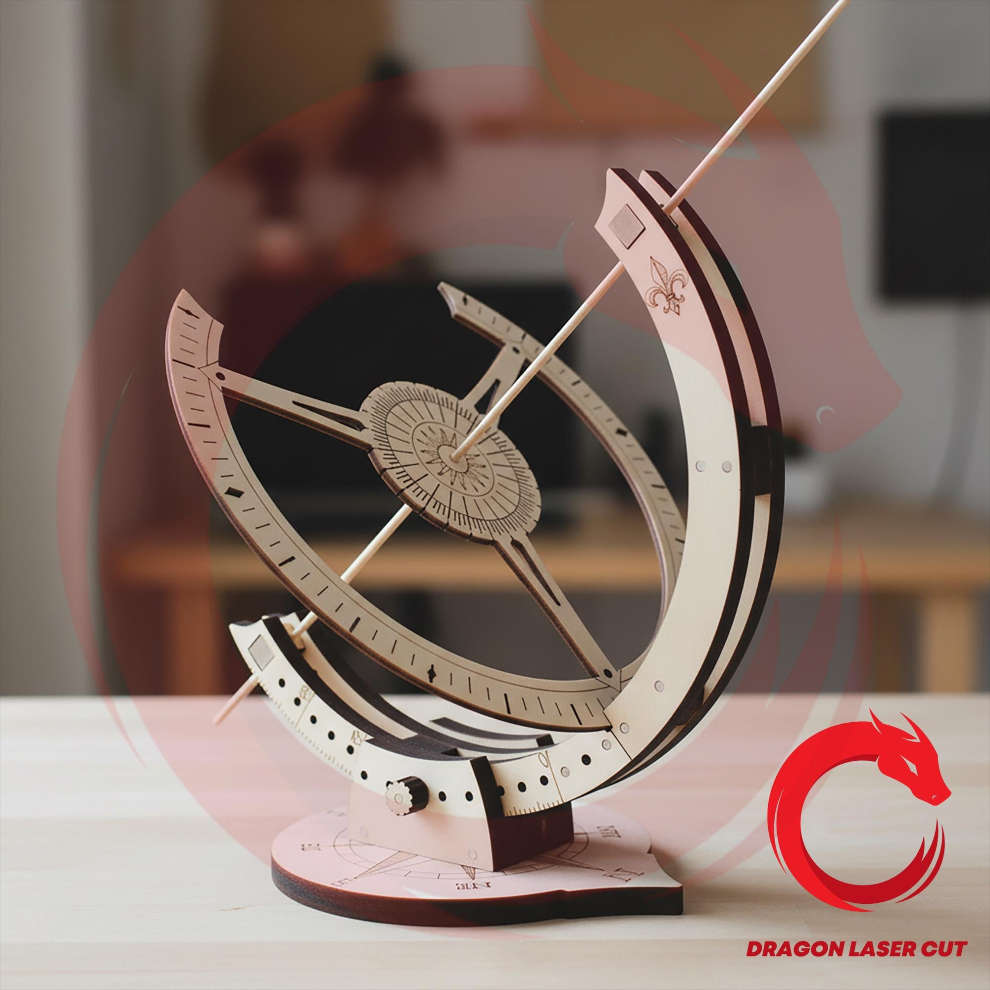 Laser Cut Mechanical Sundial 3D Model SVG Glowforge Wood Sundial