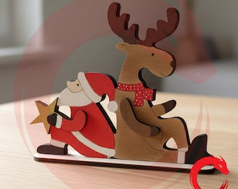Laser cut Christmas Santa Claus Reindeer Decorations 3 mm 3d puzzle SVG bundle glowforge wood DXF files Vector template Dxf Eps Pdf Cdr cnc