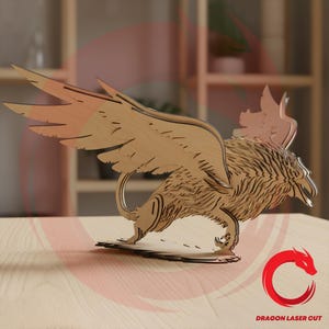 Wycinany laserowo gryf 3D, układanka SVG, plik szablonu wektorowego z drewna i zwierząt, ptaka i drewna, plik DXF, PDF, EPS, wzór smoka CNC