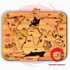 Paquete de rompecabezas de madera del mundo cortado con láser SVG, rompecabezas del cuerpo de la Tierra cortado con láser Glowforge, archivos DXF, archivo de plantilla vectorial Eps cnc