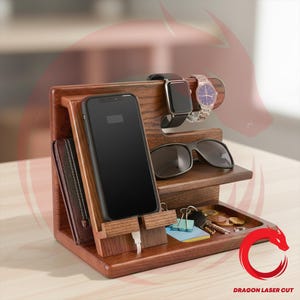 Laser cut Phone Docking Station SVG bundle glowforge wood organizer stand DXF files Vector template file Dxf Pdf cnc pattern