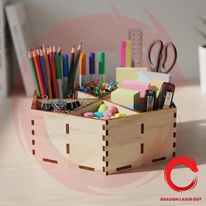 Laser cut wooden Hexagonal box 6 sections SVG bundle glowforge wood storage files Vector template cutting file Dxf Pdf Eps Cdr cnc pattern