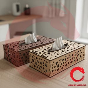 Archivos SVG para caja de pañuelos de papel cortada con láser, soporte de madera para Glowforge, plantilla vectorial, archivo de corte de rompecabezas, patrón CNC en formato DXF, AI, EPS y CDR.